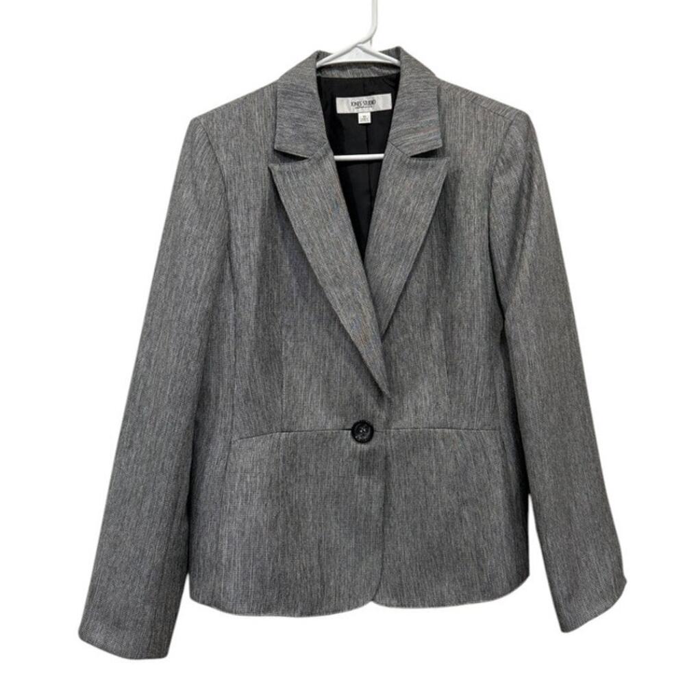 Jones Studio Birdseye Grey Single Button Women's Blazer Size 10